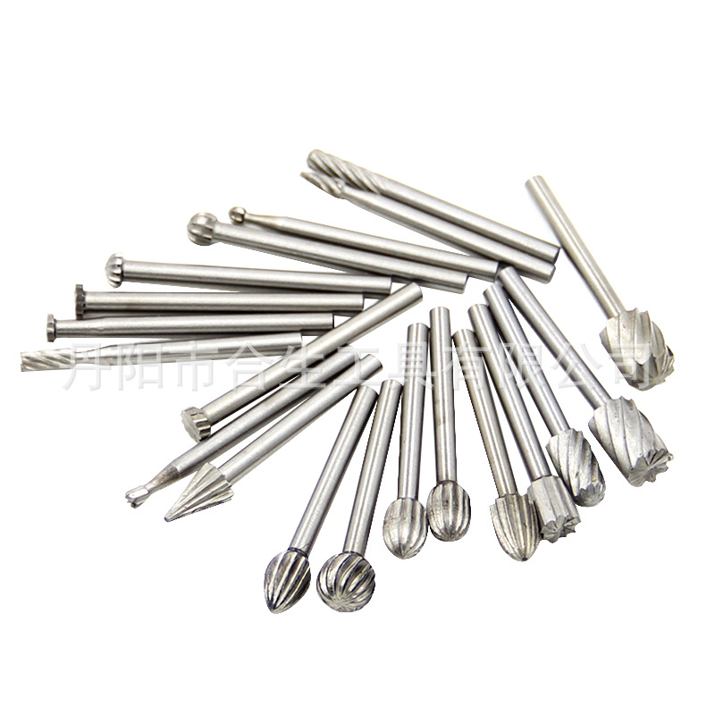 Juego de 20 piezas 3mm molino eléctrico carpintería de acero de alta velocidad pequeño archivo rotativo talla DIY molienda cabeza de molienda cortador traje Accesorios