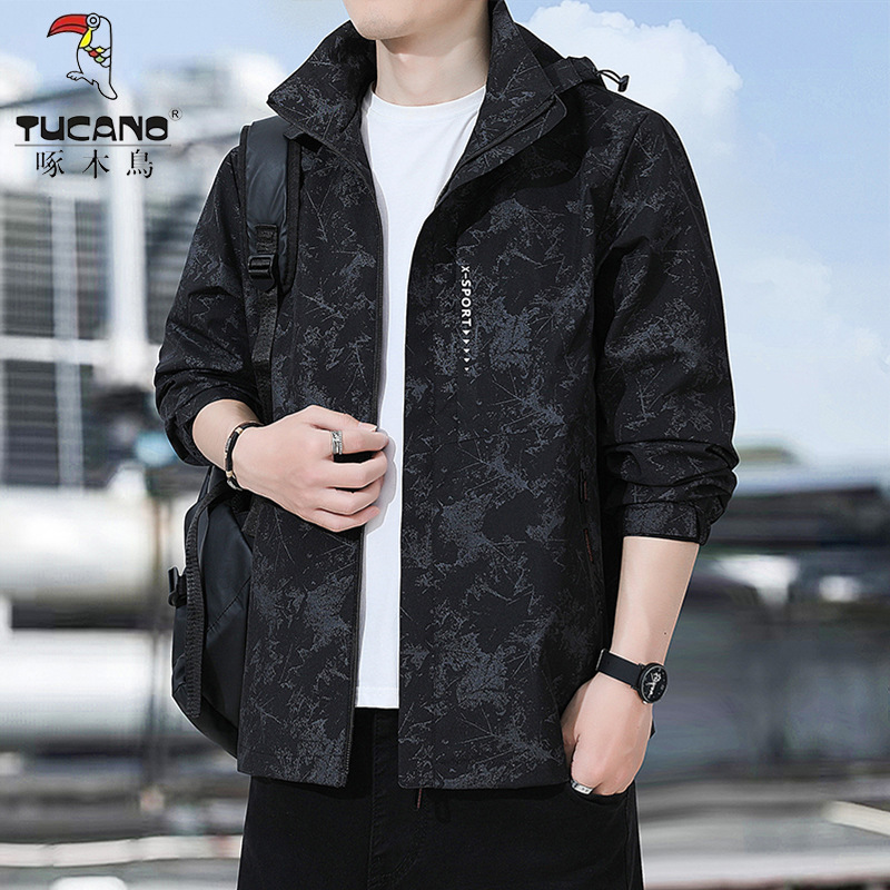 Woodpecker Jacket Men's Spring and Autumn Loose Large Size Outdoor Mountaineering Clothing Casual Hooded Jacket Men's Clothing