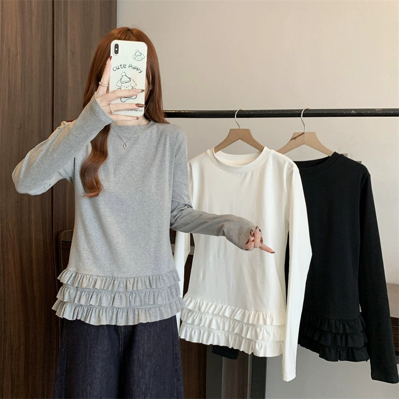 Большой размер реальный выстрел 2025 новый весенний балетный кружевной подол тонкий с длинными рукавами