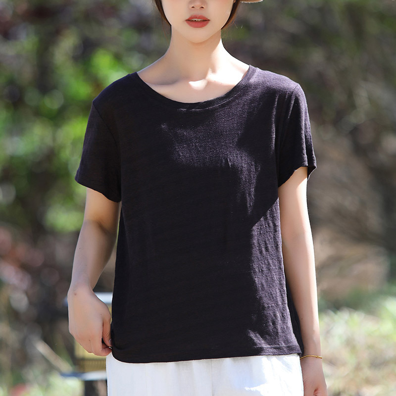 Summer New Style V-Neck Round-Neck Hemp Shirt, Casual and Versatile Women's T-Shirt, Cool Shirt Summer New Style V-Neck Round-Neck Hemp Shirt, Casual and Versatile Women's T-Shirt, Cool Shirt