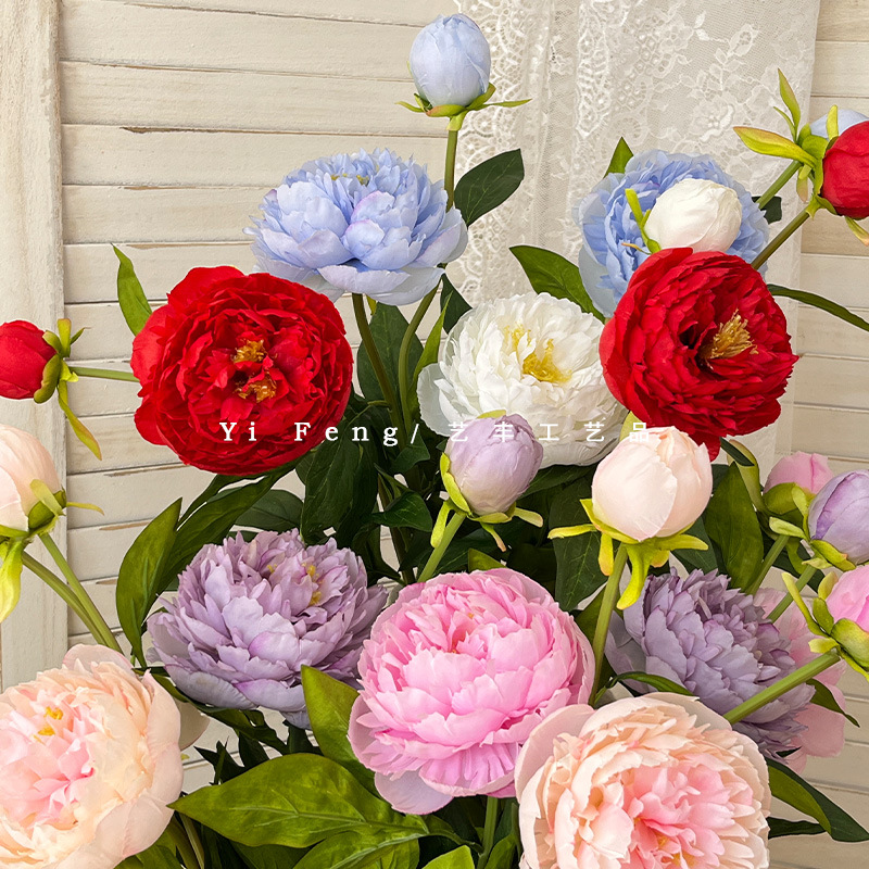 特級單枝2頭芍藥牡丹仿真花仿真綠植裝飾花卉造景花材擺設假花