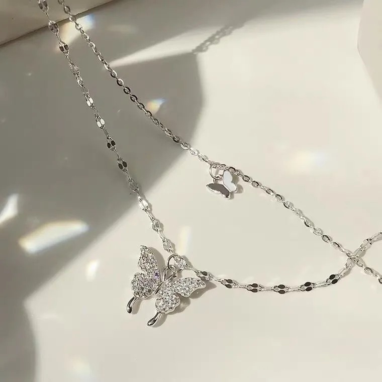 Ins Cold Style Butterfly Double Layer Necklace Does Not Fade, Trendy Clavicle Chain, Elegant Stacking Necklace, Popular Versatile Women's Model Ins Cold Style Butterfly Double Layer Necklace Does Not Fade, Trendy Clavicle Chain, Elegant Stacking Necklace, Popular Versatile Women's Model