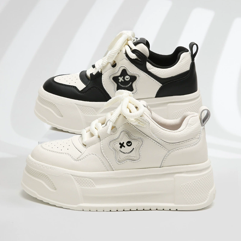 Sneakers, high universal footwear for leisure platform, trend of season, genuine leather