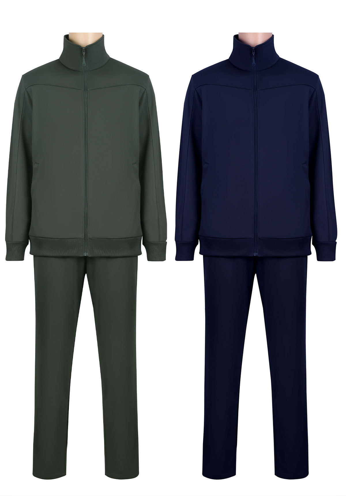 Men's Long Sleeve Fitness Set Olive Green Spring Autumn Sportswear_voghion.com