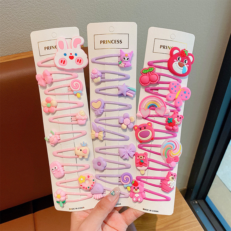 Clip de cabello auténtico para niños, clip de cabello rotos para chicas, clip de cabello no dañado, tarjeta de cabello de fresa, cartón de dibujos animados, clip de cabello lateral para bebés.