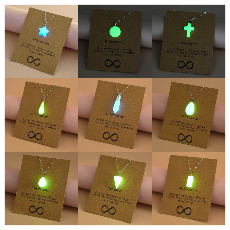 Europe and America Cross Border Hot Sale Luminous Pendant Necklace Arrow Water Drop Love Cross Hollow out Noctilucent Necklace Women