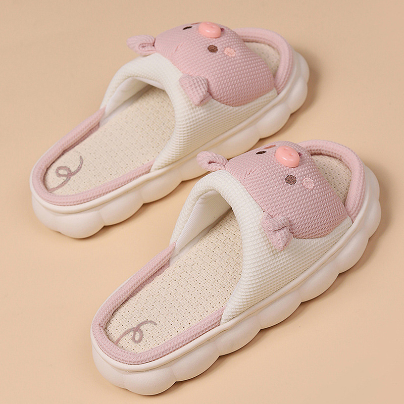 Pantuflas de Lino Dibujos Animados de Lino y PVC Antideslizantes para Interiores