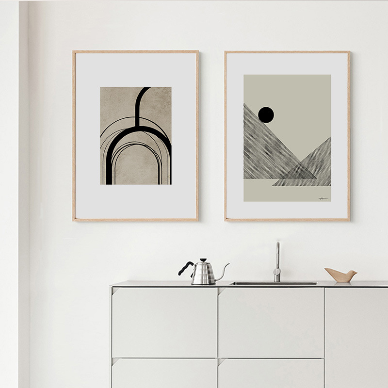 北欧简约现代抽象线条黑白艺术海报客厅壁画帆布装饰画图片画芯