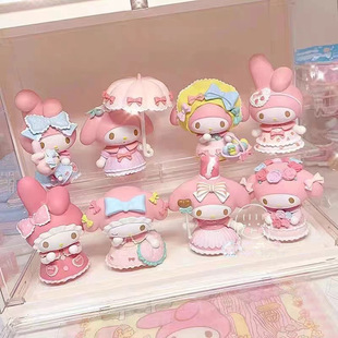 Sanrio Melody Tea Party Blind Box Internet Celebrity New Cinnamon Dog Ornament Girl Cute Handmade Office Doll