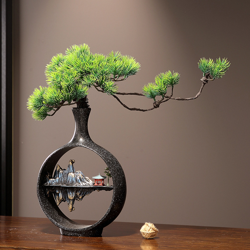 新しい中国風の松の花瓶、禅の装飾品、リビングルームのエントランス、テレビキャビネット、アンティーク棚、オフィスティールームの装飾|undefined