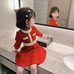 Girls' Knitted Dress 2023 Spring Girls' Clothes Small Fragrance Style Princess Dress Korean Style Long Sleeve Sweater Dress