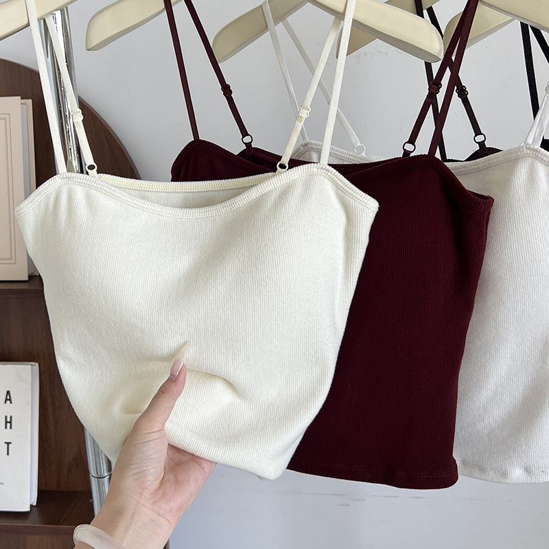 (2개) 가슴 패드 내부 상단과 바닥 셔츠가있는 여성용 가을, 겨울 새 스타일 벨벳 두꺼운 양면 브러시 따뜻한 캐미솔