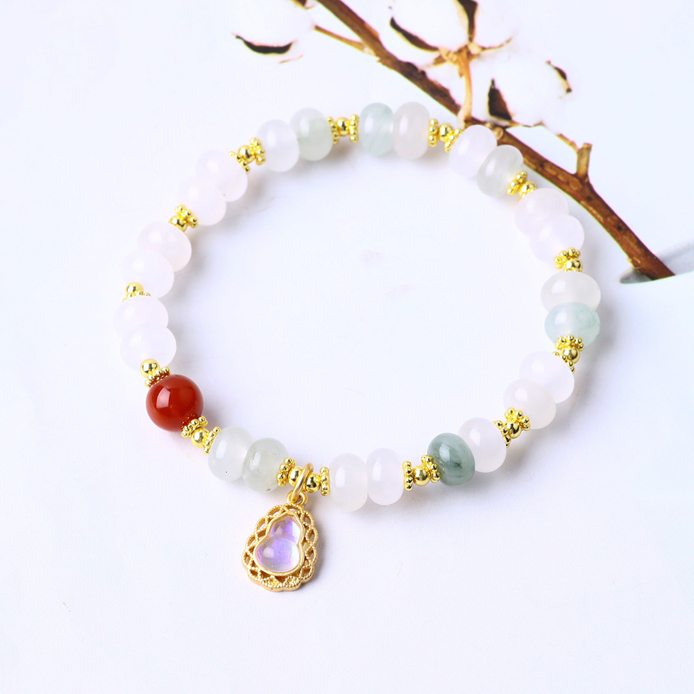 Brazalete de cuentas de ágata rojo para mujeres lujoso ligero delicado de alta sensación joyería de mano de verano colgante de mano