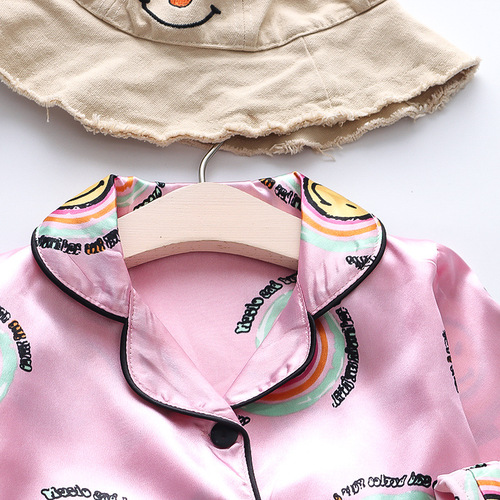 CA37 Long-sleeved Long Pants Children's Homecoming Set 0-4 Years Old Girls Air Conditioning Clothes Children's Single Button Silk Smooth Set
