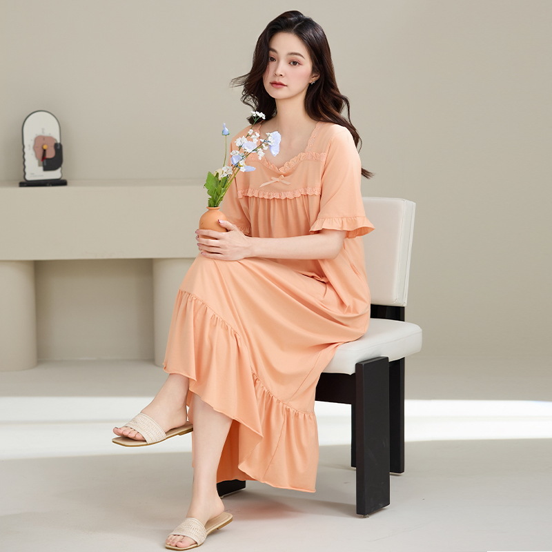 Pijama de verano de moda de mujer mangas cortas y media mangas, vestido largo helado, pijama de alta calidad, grasa, mm, tamaño medio y largo.