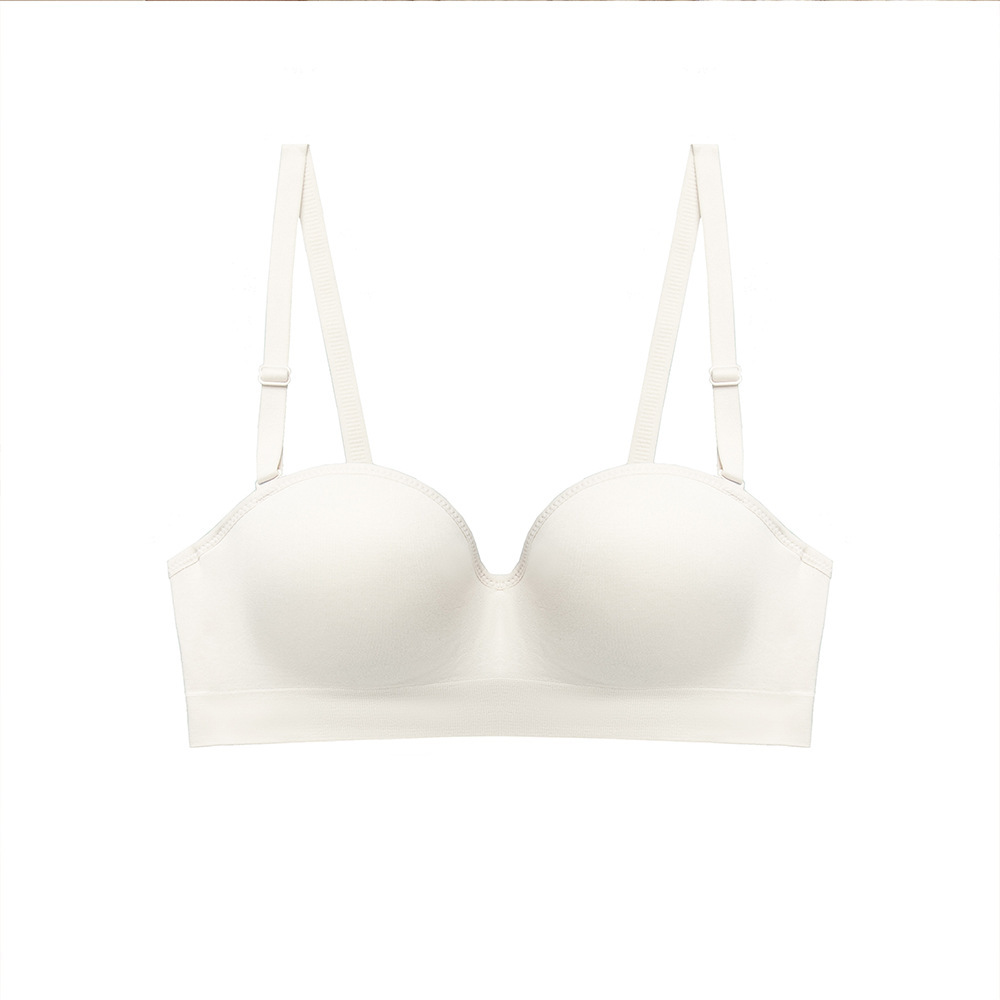 Estilo japonés simple chica sin tirantes invisible media taza sexy ropa interior invisible de las mujeres de carbón de bambú de algodón sujetador agradable a la piel 1001