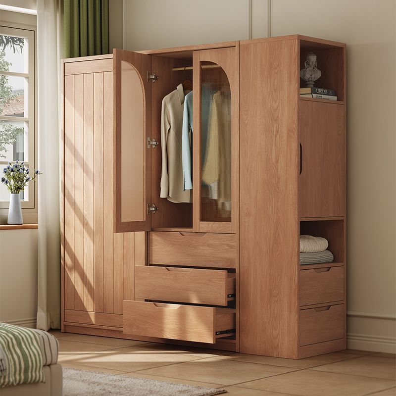 All Solid Wood Oak Sliding Door Wardrobe Log Style Small Apartment Modern Simple Bedroom Home Japanese Sliding Door Wardrobe