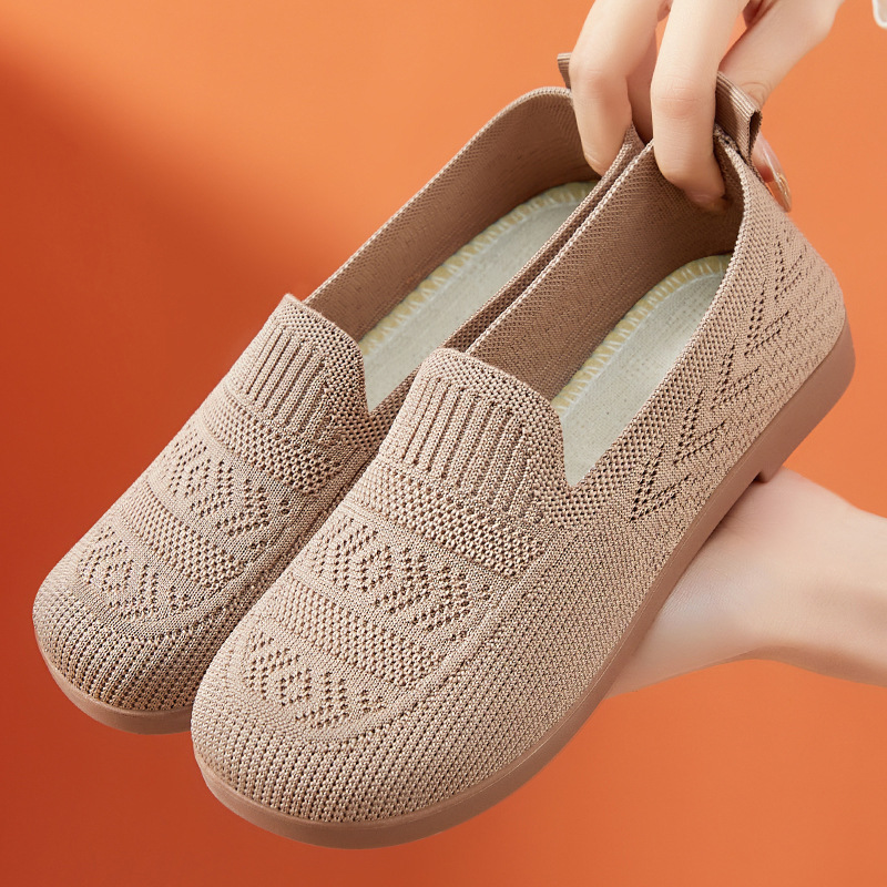 夏季老北京布鞋女网鞋透气平底轻便一脚蹬镂空网面鞋老年人妈妈鞋