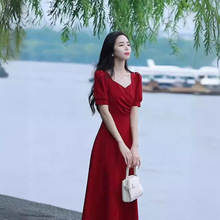 专柜撤柜高端精致年夏季设计感时尚正式场合御姐风红色连衣裙3891