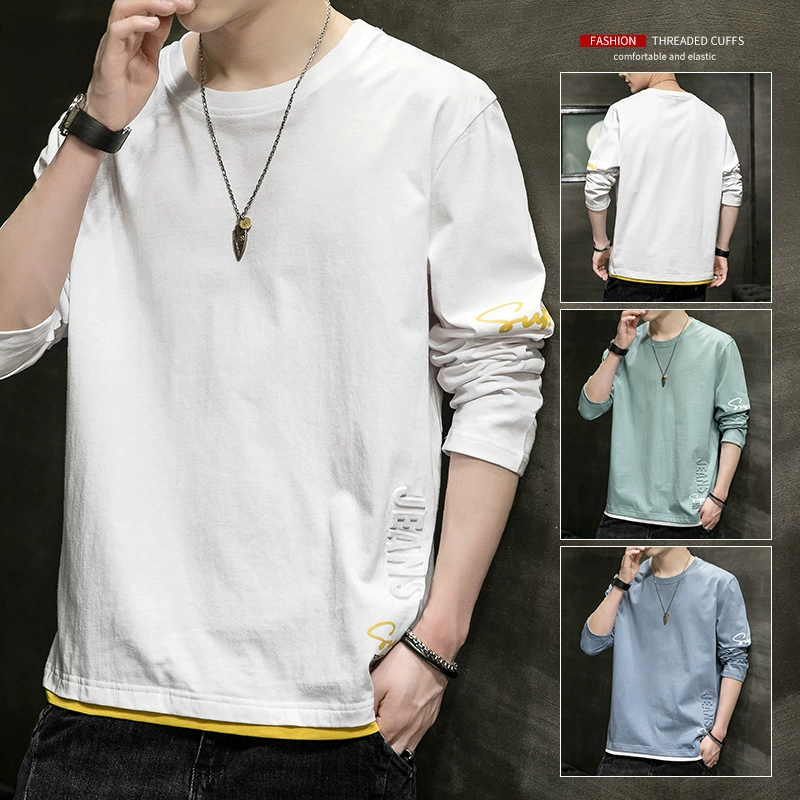 Новинка 2021 года, осенняя одежда, осенняя футболка с длинными рукавами, мужская толстовка, нижняя рубашка, мужской пуловер с круглым вырезом, мужская толстовка