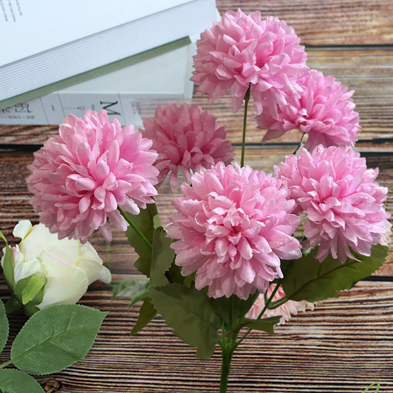 Artificial 6-Ball Chrysanthemum Bouquet Hand-Held Flower Wedding Decoration Home Flower Arrangement Photography Dried Flower Props Fake Flowers Cross-Border