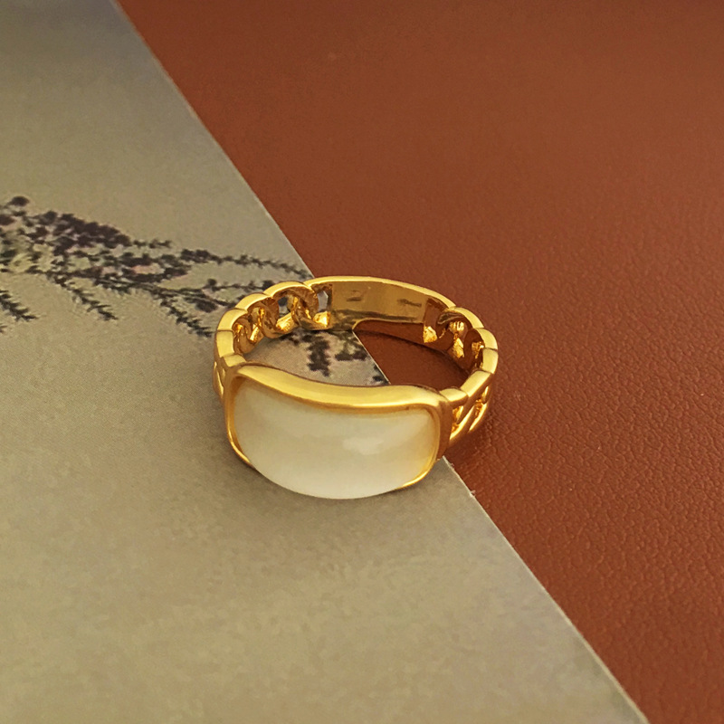 Retro Geometric Copper Rings Plating Opal Copper Rings