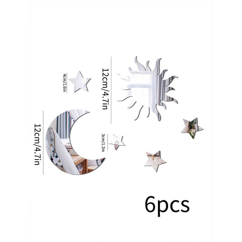 Óculos de Sol Estrela e Lua em Acrílico 3D Autoadesivos DIY para Quarto e Sala de Estar, Removíveis, com Espelho de Parede._voghion.com