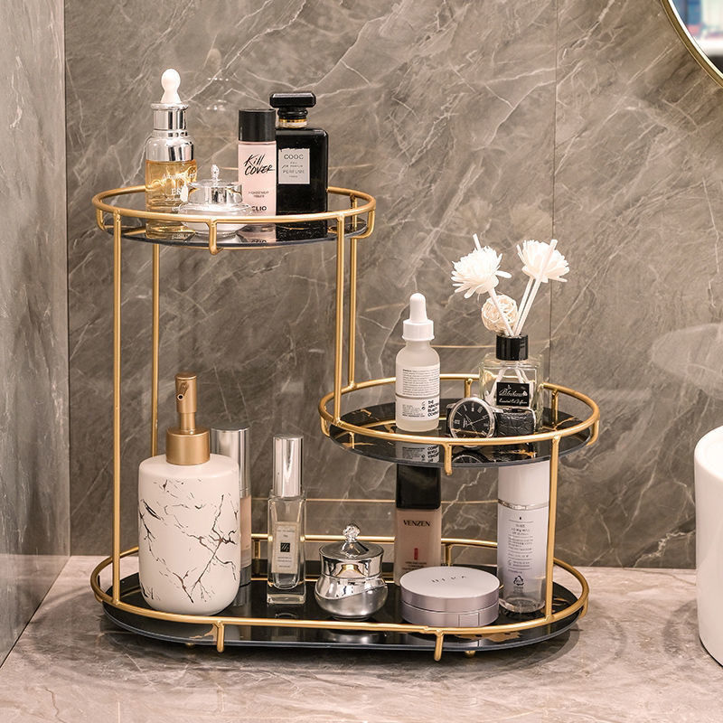 Light Luxury Cosmetic Desktop Storage Wash Table Storage Bathroom Storage Rack Iron Cosmetic Storage Rack Multi-Layer