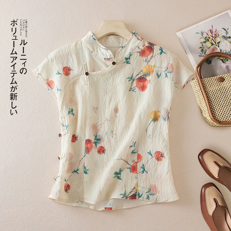 Новая китайская цветочная хлопчатобумажная рубашка без рукавов