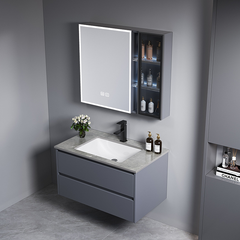 Cajón gris oscuro tipo de aleación de poliestireno de abeja gruesa gabinete de baño combinación gabinete lavabo de baño gabinete de cerámica integral lavabo