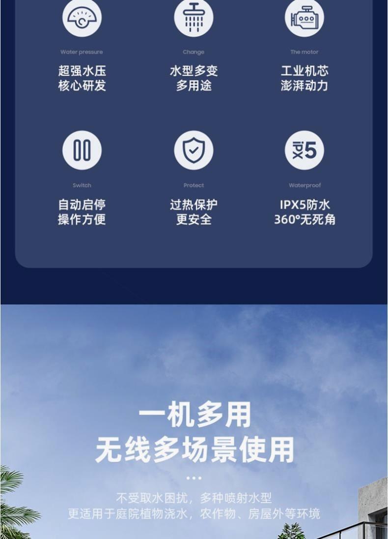 Suitable for Genuine German Quality Car Wash High-Pressure Water Gun Household Wireless Charging Car Wash Machine Portable Lithium Battery