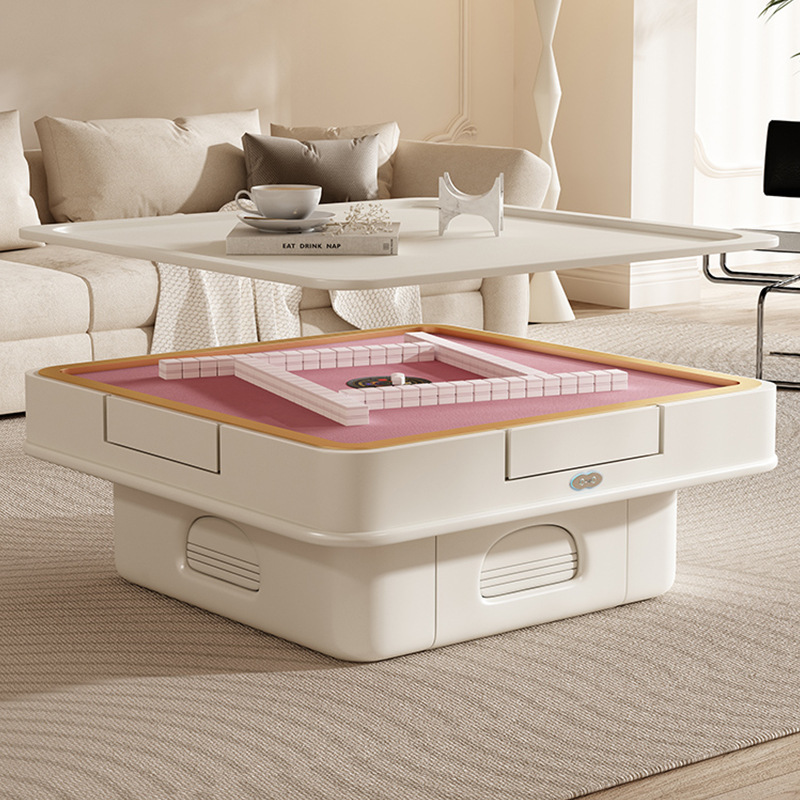 Máquina de mesa de mahjong de estilo crema, mesa de centro de elevación multifuncional automática, mesa de comedor, sala de estar de doble uso, apartamento pequeño para el hogar