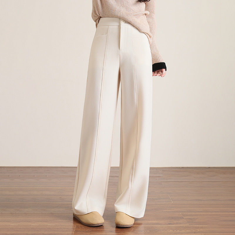 Ivory White Straight-Leg Suit Pants for Women, Spring/Summer 2026 New Style, High-End Drape Casual Pants, High-Waisted Slimming Wide-Leg Pants Ivory White Straight-Leg Suit Pants for Women, Spring/Summer 2026 New Style, High-End Drape Casual Pants, High-Waisted Slimming Wide-Leg Pants
