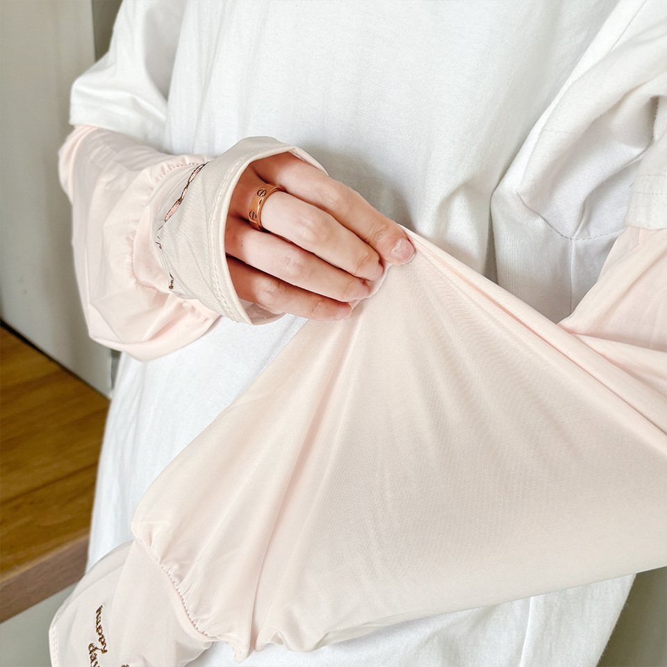 한국식 아이스 실크 슬리브 여성의 여름 얇은 선 스크린 UV 보호 느슨한 양철 랜턴 소매 야외 운전 손가락 소매