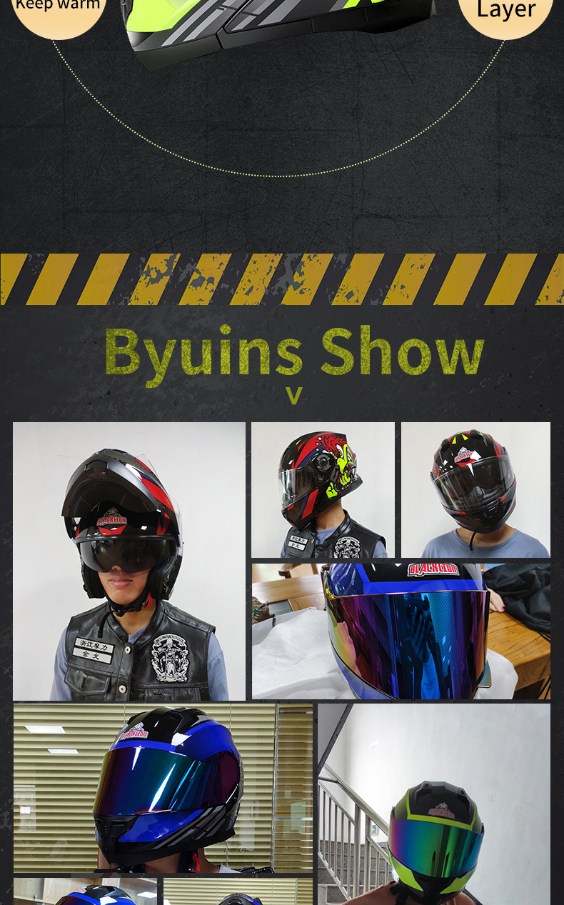 Bld Cross-Border Wholesale Bailide Motorcycle Helmet Flip-Up Visor Anti-Fog Breathable All-Season Full-Face Helmet