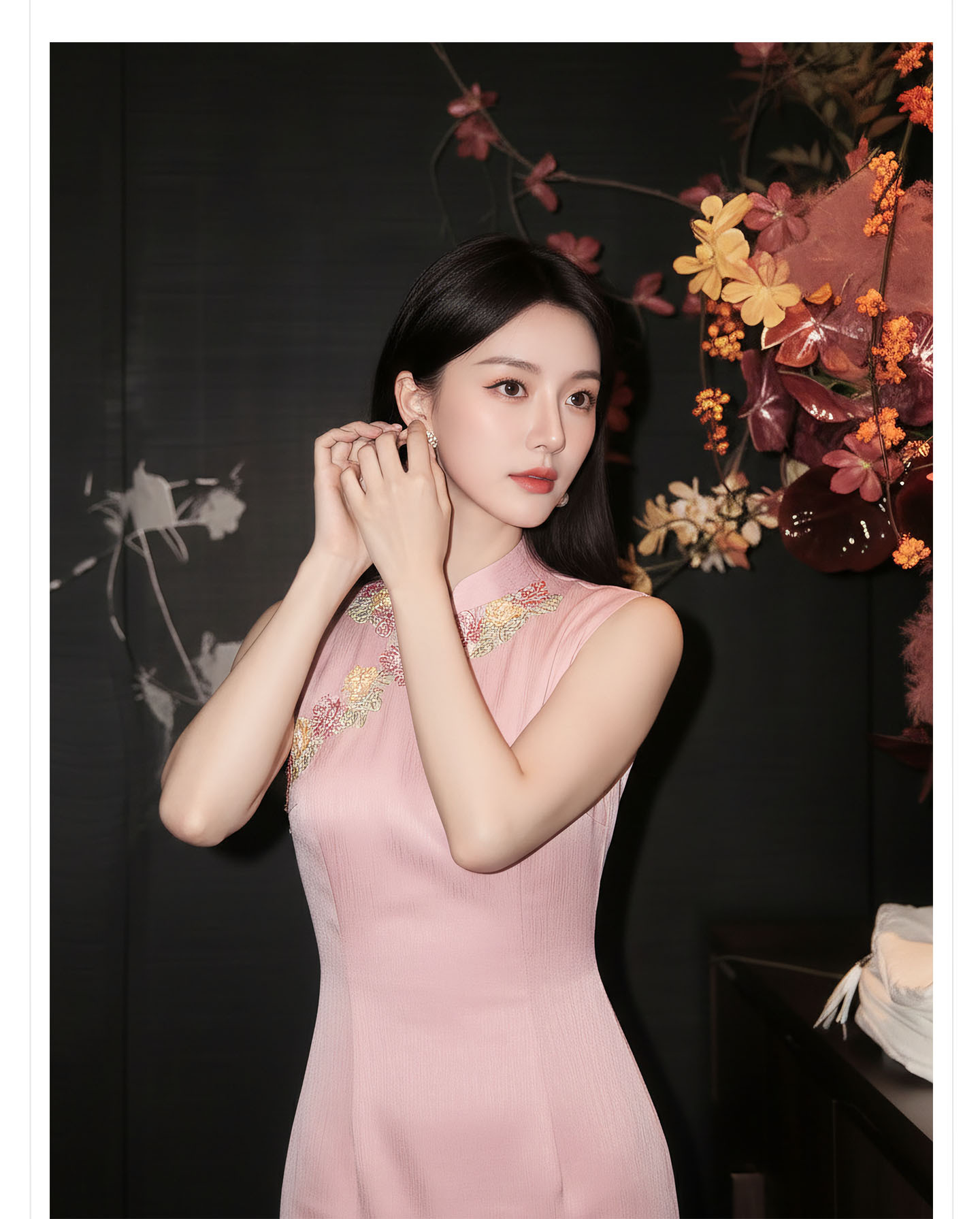 Bộ váy đầm maxi thắt eo kiểu Trung Hoa cải tiến kèm áo khoác choàng tua rua — Trang chủ, bộ đồ, váy liền, váy xanh chi tiết 2