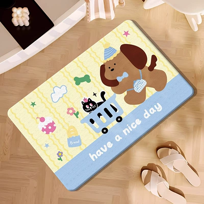 Quick-Drying Non-Slip Entrance Door Mat – Avtomobil döşəmə paspasları - yellow-background-shopping-cart-puppy-40cm60cm-new-diatom-mud