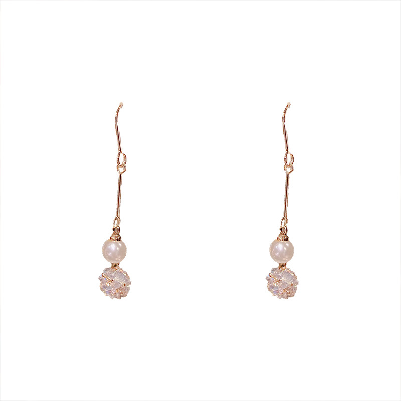 Real Gold Plating High-end Temperament Copper Micro-inlaid Zircon Long Earrings display picture 5