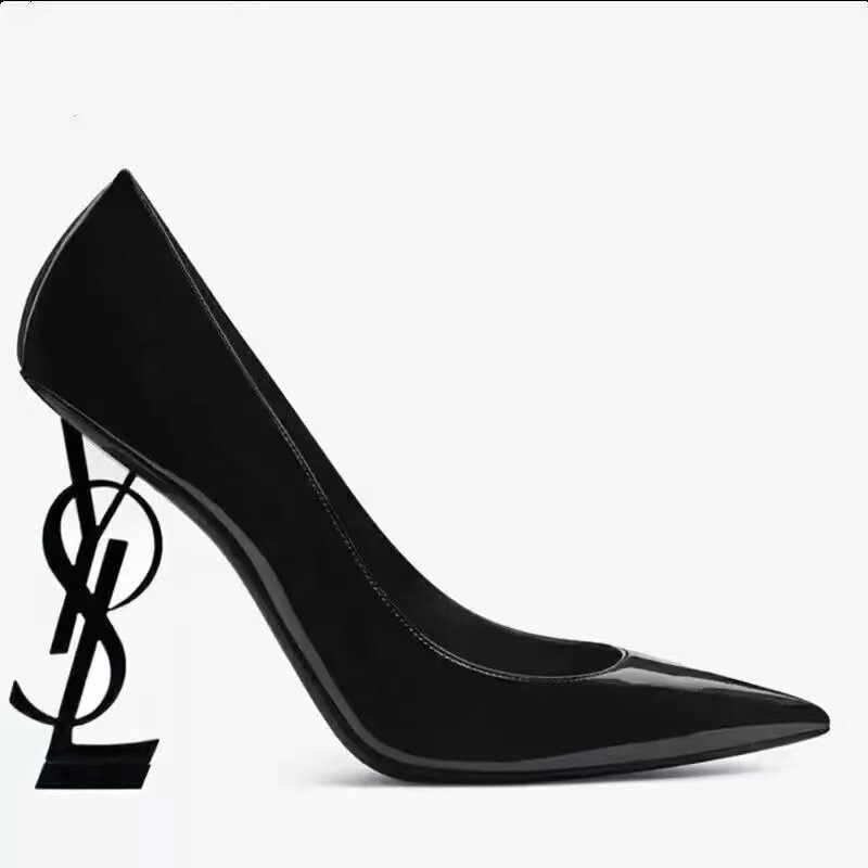 Cross-Border Lettered High-Heeled Shoes for Women Ysl Black Patent Leather Stiletto Heels 8 10 High-End Fashion Women's Shoes Fashion Show Cross-Border Lettered High-Heeled Shoes for Women Ysl Black Patent Leather Stiletto Heels 8 10 High-End Fashion Women's Shoes Fashion Show