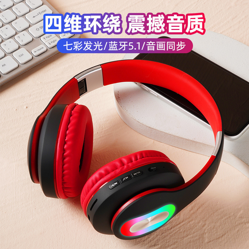 ヘッドマウント型Bluetoothヘッドセット ワイヤレスイヤホン 360度サラウンドサウンド 超軽量設計 LED発光 クリエイティブな発光|undefined