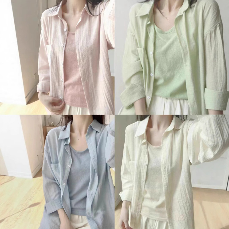 Green Sun Protection Shirt Top Women's Summer Design Niche Versatile Long-Sleeved Outer Casual Shirt Thin Jacket Green Sun Protection Shirt Top Women's Summer Design Niche Versatile Long-Sleeved Outer Casual Shirt Thin Jacket