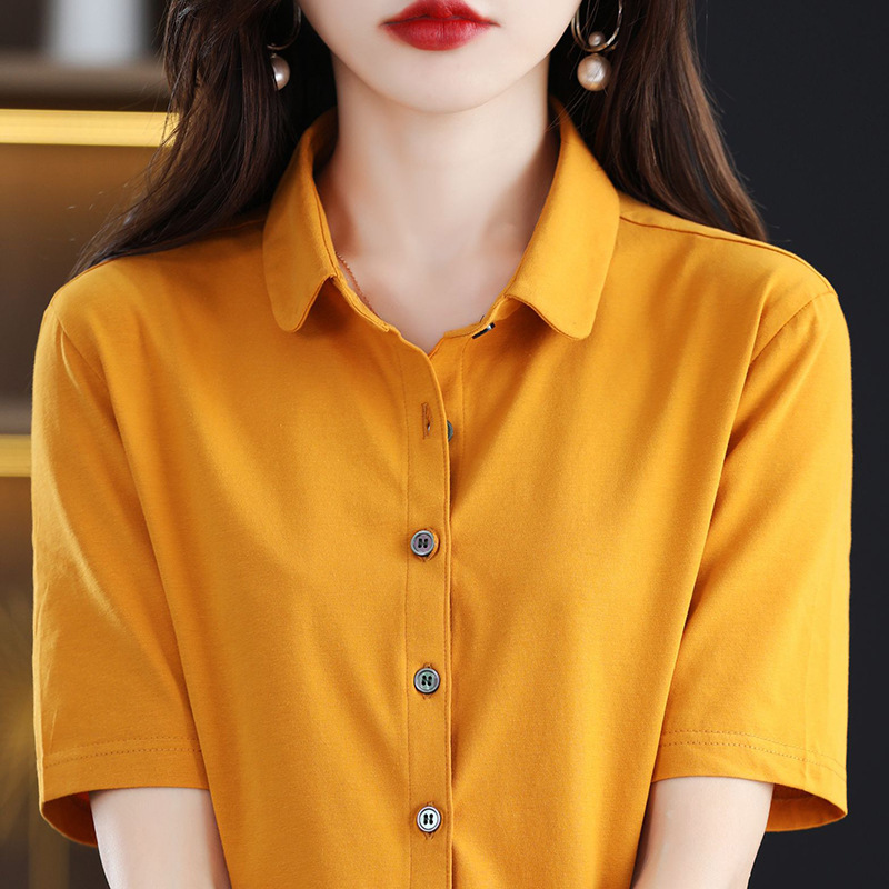 Summer New Cotton Short-sleeved Shirt Korean Style POLO Collar Stylish Shirt Fashion Cardigan Women's Elegant Women's Top