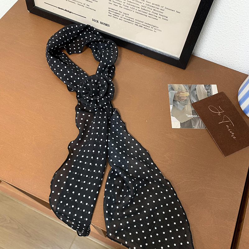 Pañuelo de seda para mujer, tira larga, sentido de alta calidad, lunares, corbata estrecha y delgada, pañuelo de flor de rosa, cinturón para el cabello, cinturón al por mayor