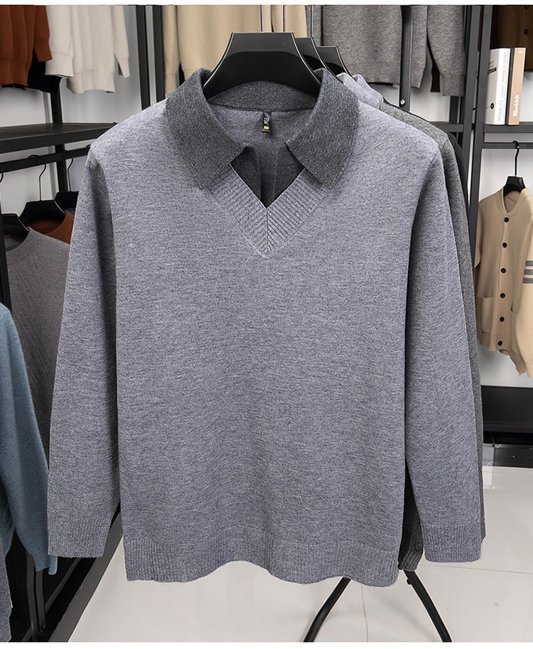 Falsa de dos piezas camisa de cuello hombre camiseta de punto otoño invierno nuevos productos de mediana edad negocios ocio suéter suelto chaqueta coreana
