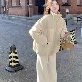 韩版羊羔毛拼接棉服女短款2025冬季新款宽松时尚洋气立领加厚外套