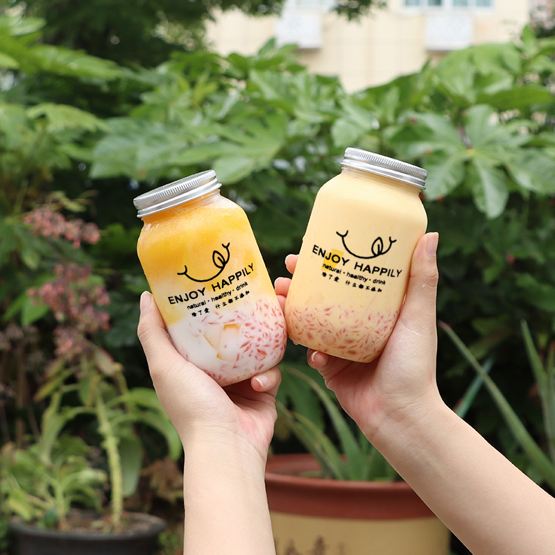 400ML喜茶奶茶瓶广口pet一次性塑料饮料瓶大口径果汁网红奶茶杯