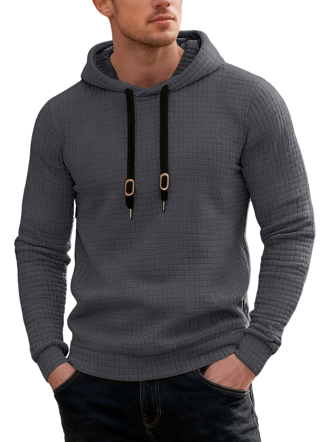 Transfronterizo tamaño europeo Amazon primavera y otoño casual sombrero de manga larga con cuerda de sombrero pegada Jacquard pequeño cuadrado chaqueta de hombre