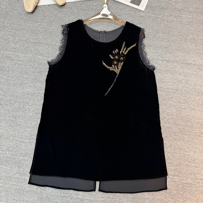 Nanyou 2026 New Model New Chinese Style Silk Velvet Lace Patchwork Hand-Embroidered Vest Top Shirt Nanyou 2026 New Model New Chinese Style Silk Velvet Lace Patchwork Hand-Embroidered Vest Top Shirt