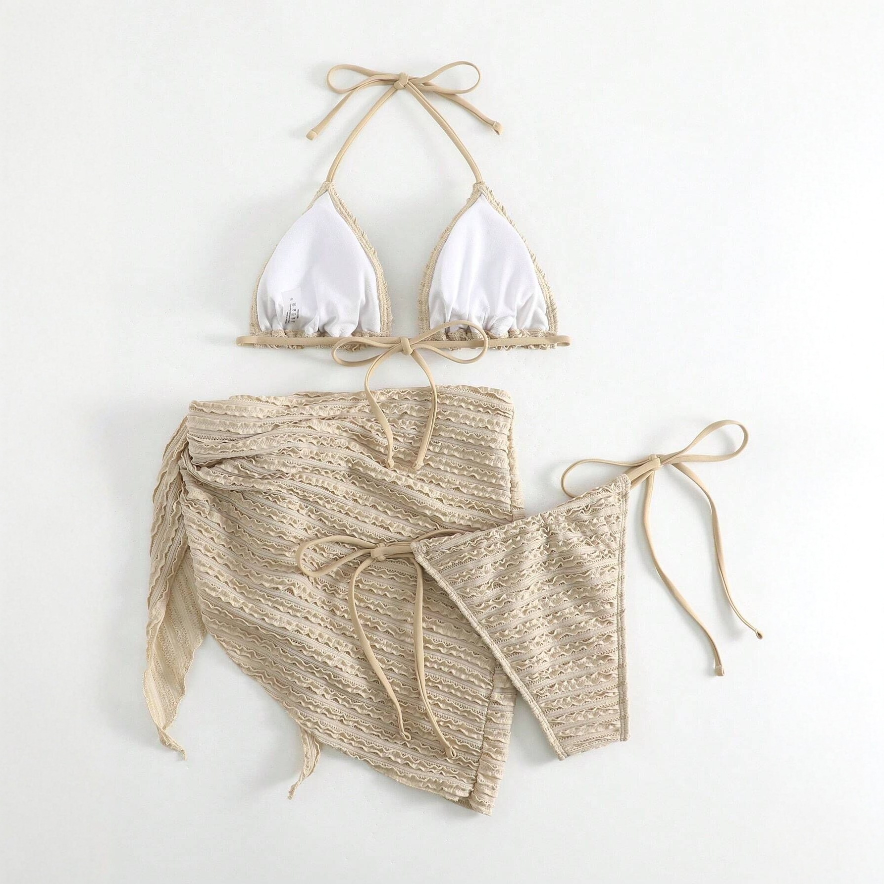 Solid Color Three Piece Bikini Swimsuit Set Women's Sexy Swimwear_ecoleips.com