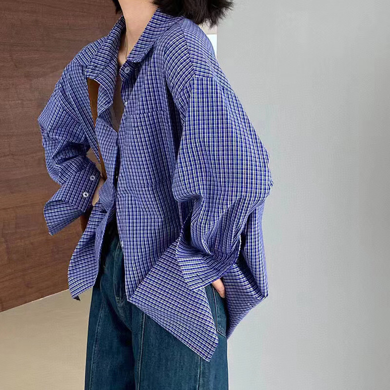 Correct Version Miu Plaid Long-Sleeved Shirt Jacket Top Retro Lazy Style Casual Slim Plaid Shirt Correct Version Miu Plaid Long-Sleeved Shirt Jacket Top Retro Lazy Style Casual Slim Plaid Shirt